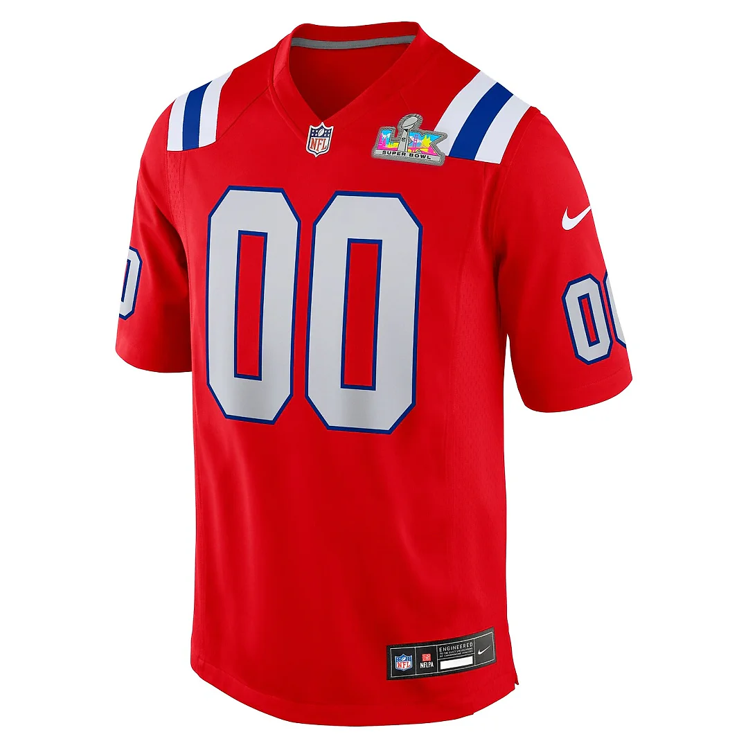 Zennovawear New England Patriots Super Bowl LX Patch Custom Game Jersey - Red