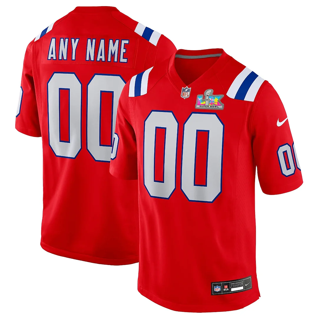 Zennovawear New England Patriots Super Bowl LX Patch Custom Game Jersey - Red