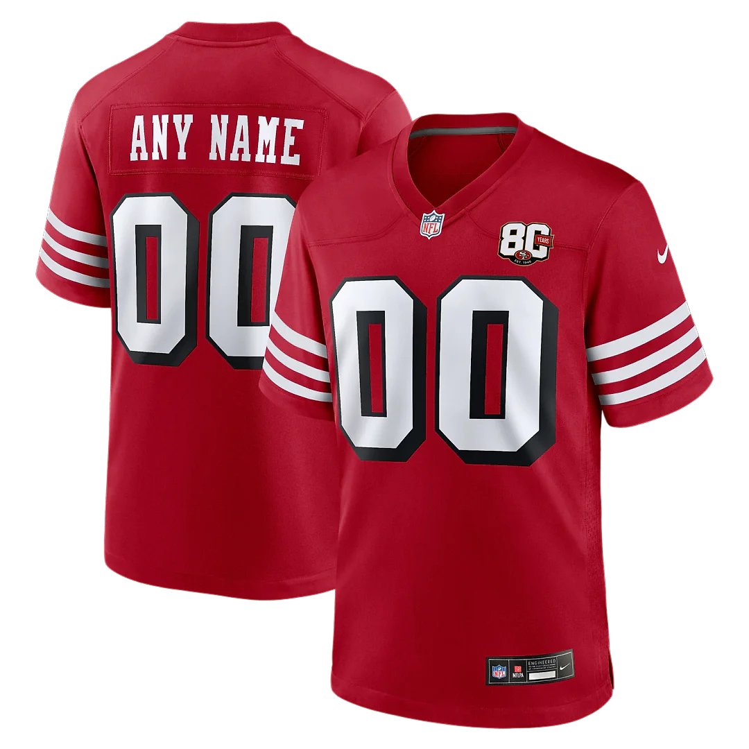 Zennovawear San Francisco 49ers 80th Anniversary Alternate Custom Game Jersey - Scarlet