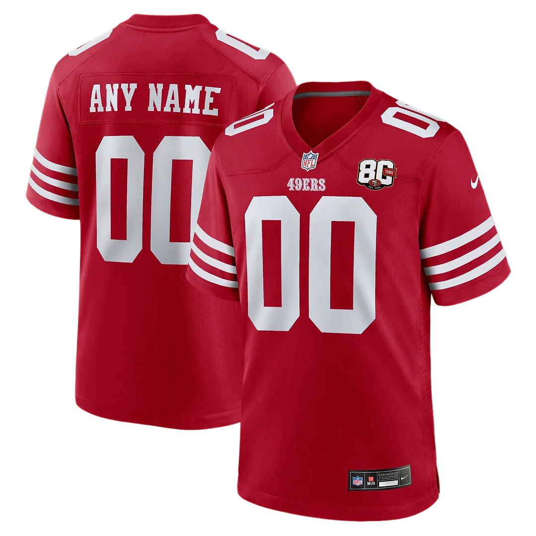Zennovawear San Francisco 49ers 80th Anniversary Custom Game Jersey - Scarlet
