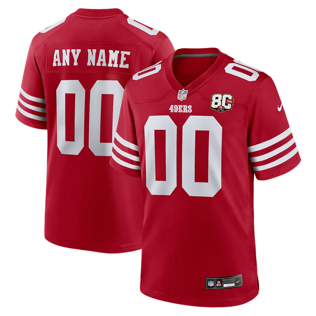 Zennovawear San Francisco 49ers 80th Anniversary Custom Game Jersey - Scarlet