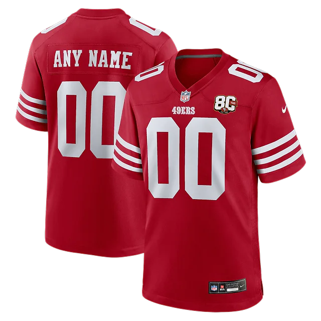 Zennovawear San Francisco 49ers 80th Anniversary Custom Game Jersey - Scarlet
