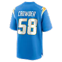 Zennovawear Tae Crowder Los Angeles Chargers Team Game Jersey - Powder Blue