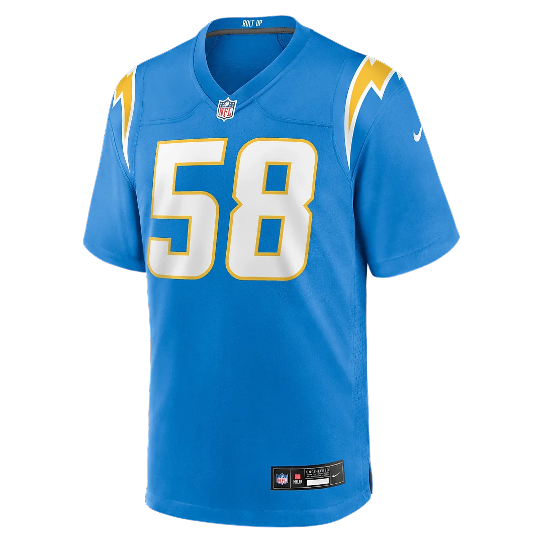 Zennovawear Tae Crowder Los Angeles Chargers Team Game Jersey - Powder Blue