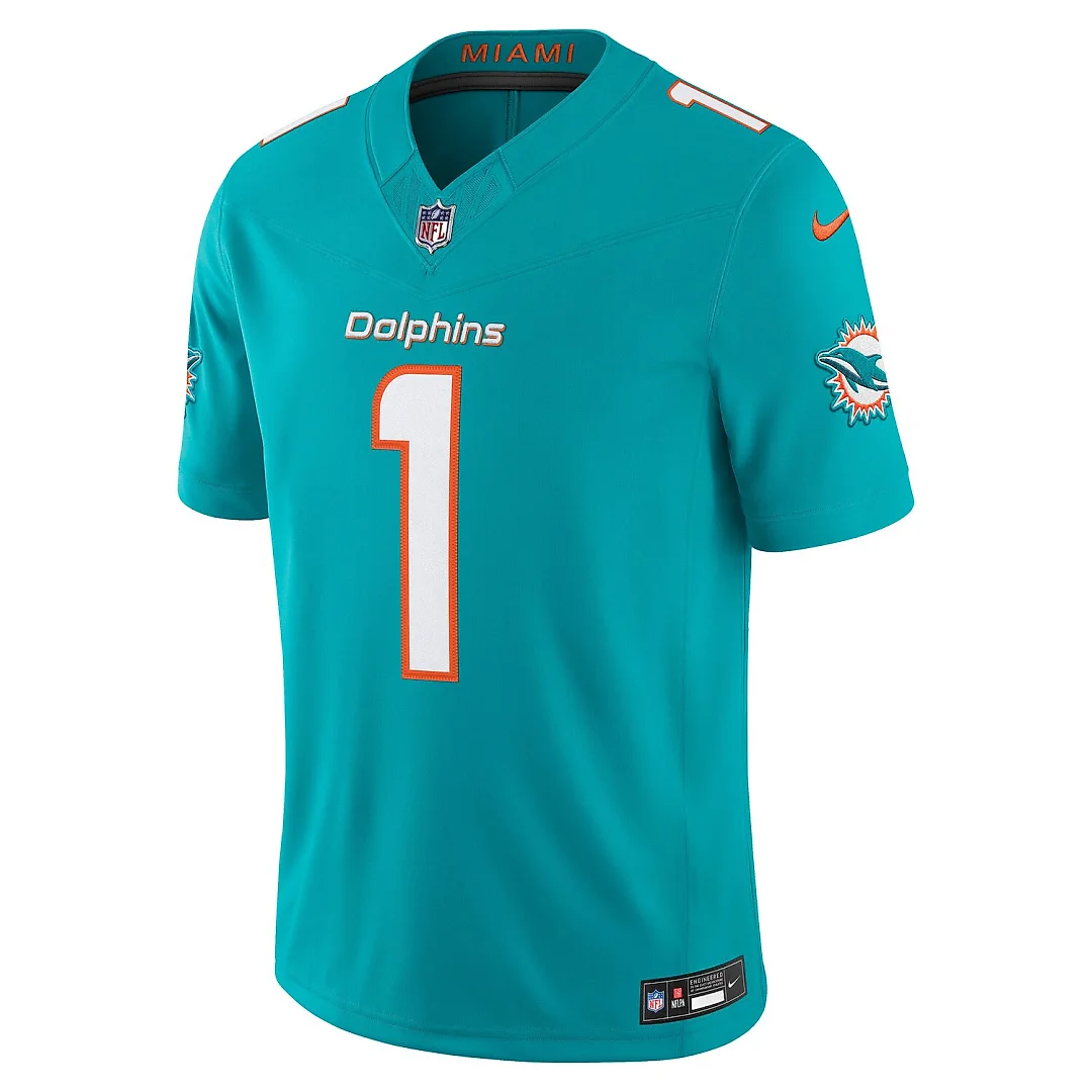 Zennovawear Tua Tagovailoa Miami Dolphins Team Vapor FUSE. Stitched Limited Jersey - Aqua