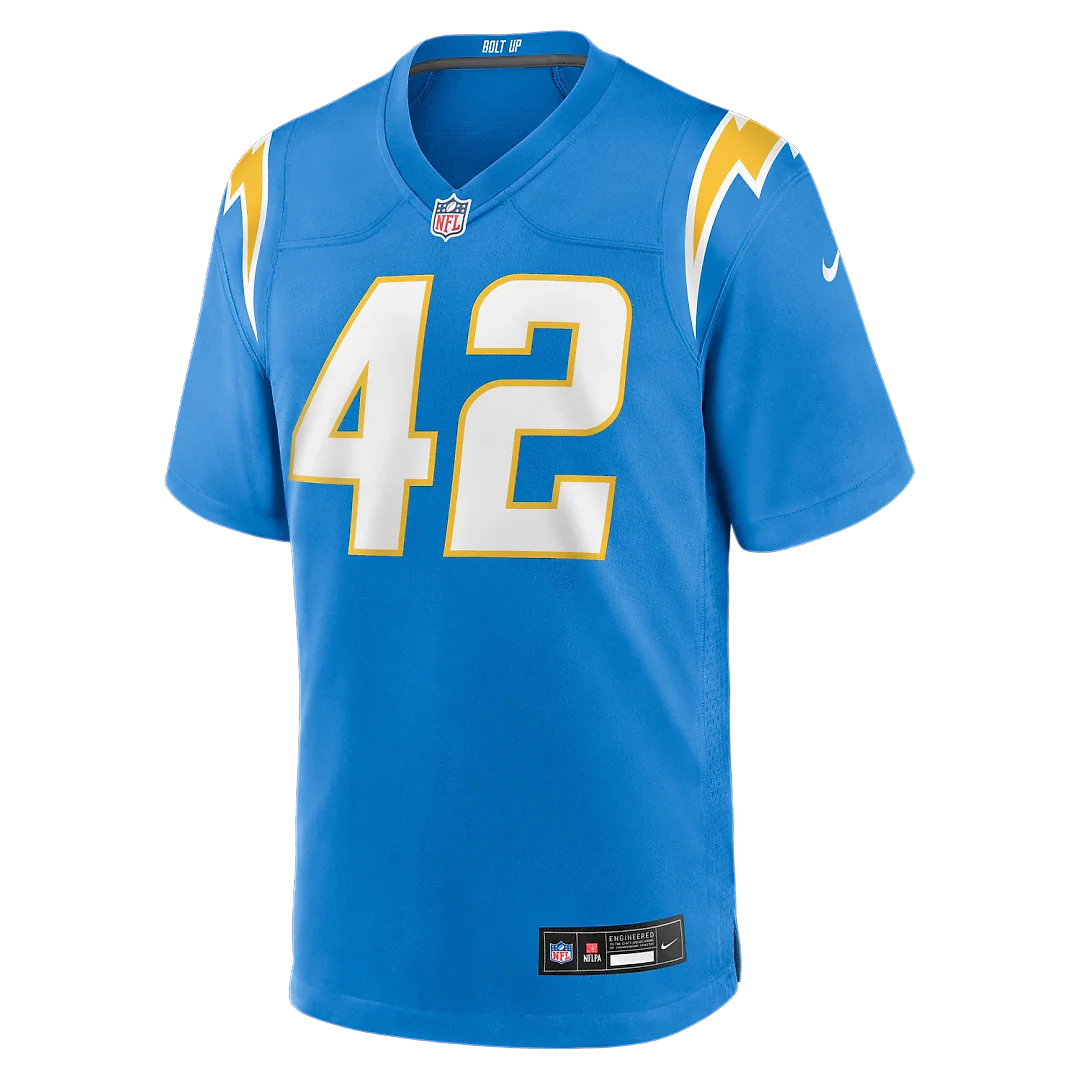 Zennovawear Tucker Fisk Los Angeles Chargers Team Game Jersey - Powder Blue