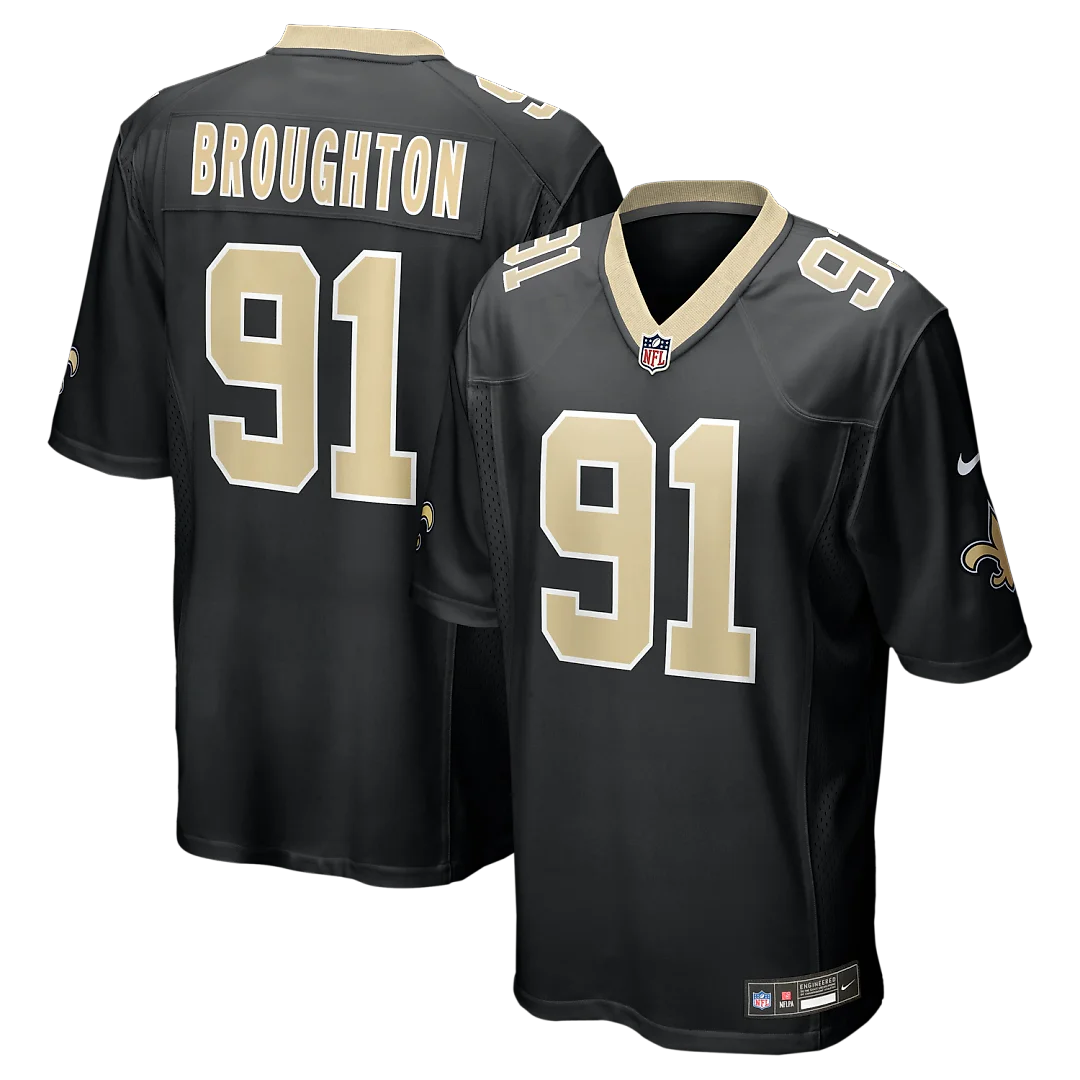 Zennovawear Vernon Broughton New Orleans Saints Team Game Jersey - Black