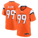 Zennovawear Zach Allen Denver Broncos Team Game Jersey - Orange