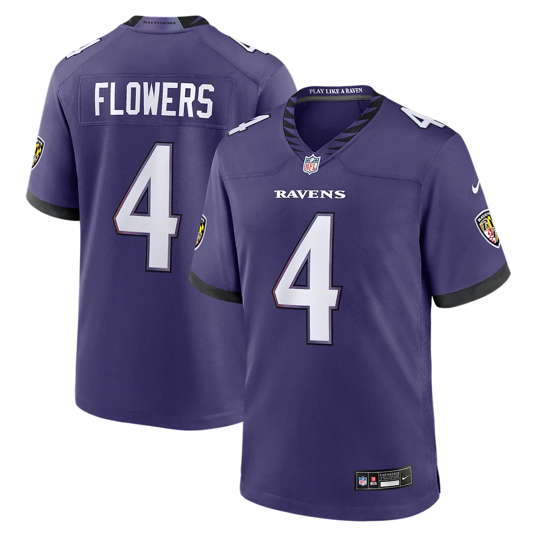 Zennovawear Zay Flowers Baltimore Ravens Team Game Jersey - Purple