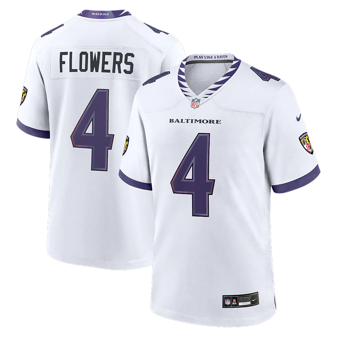 Zennovawear Zay Flowers Baltimore Ravens Game Jersey - White