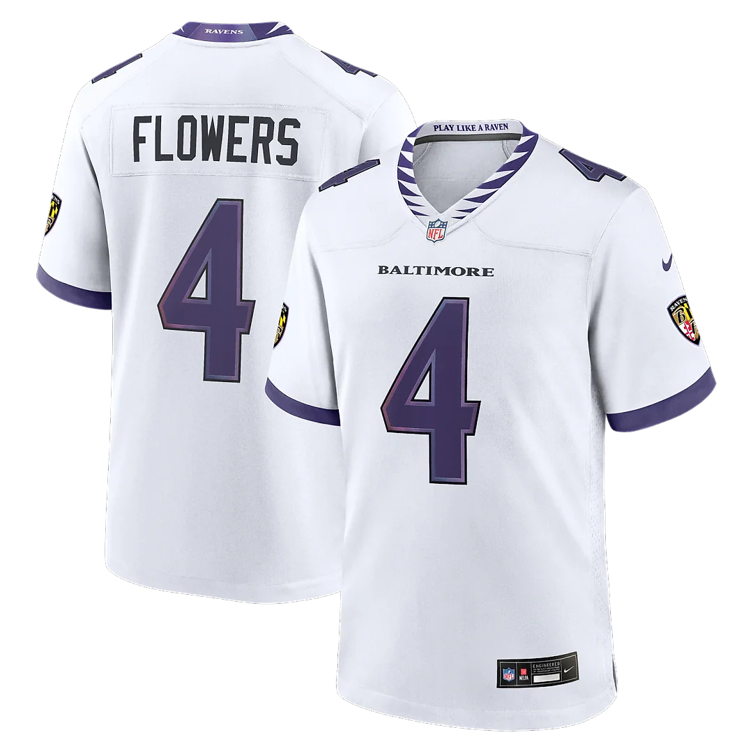 Zennovawear Zay Flowers Baltimore Ravens Game Jersey - White