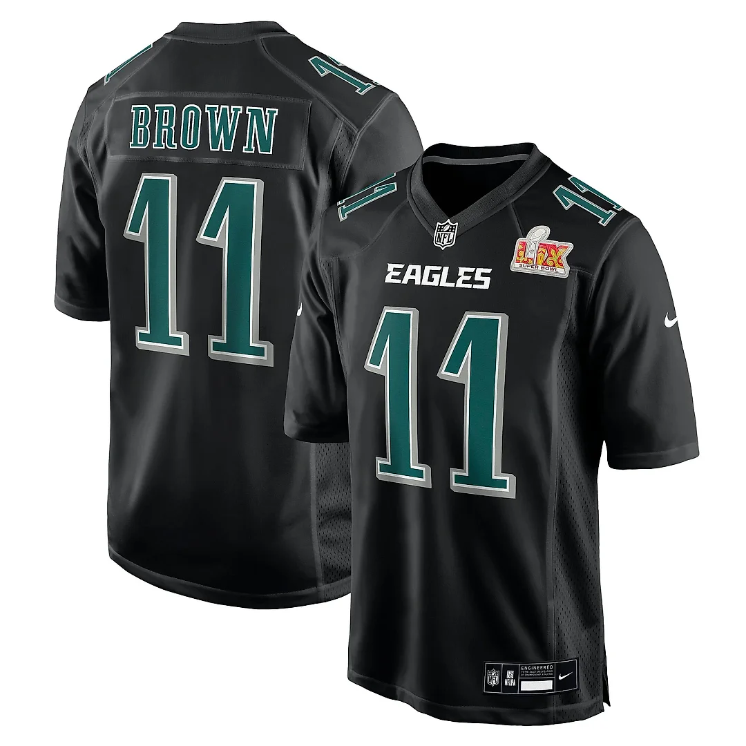 Zennovawear Men's Philadelphia Eagles A.J. Brown Carbon Black Super Bowl LIX Fashion Game Player Jersey