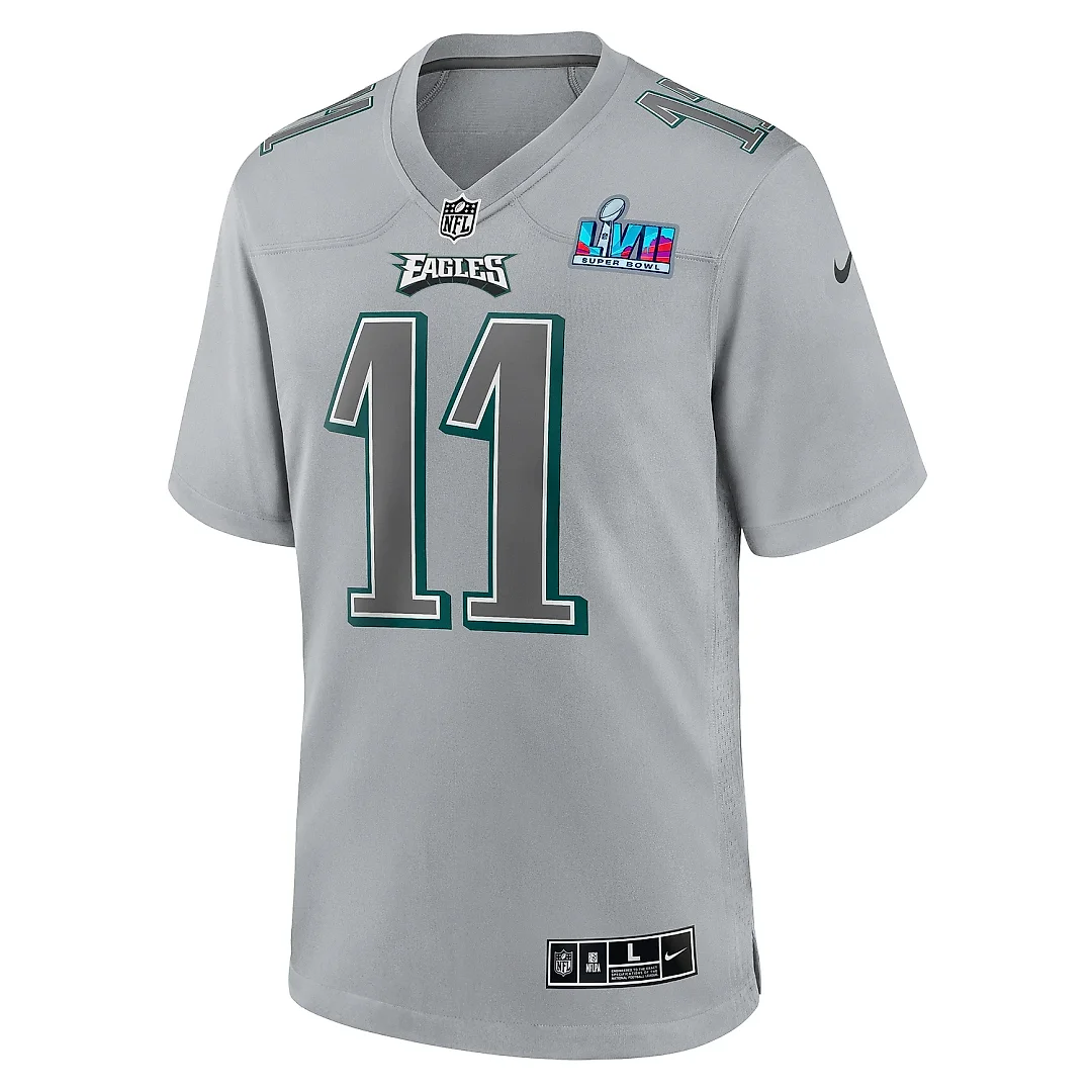 Zennovawear Men's Philadelphia Eagles A.J. Brown Gray Super Bowl LVII Patch Atmosphere Fashion Game Jersey