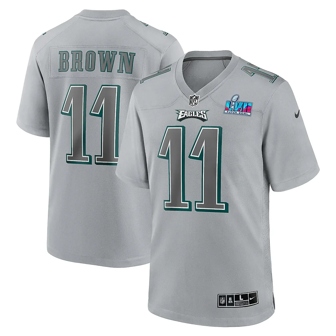 Zennovawear Men's Philadelphia Eagles A.J. Brown Gray Super Bowl LVII Patch Atmosphere Fashion Game Jersey