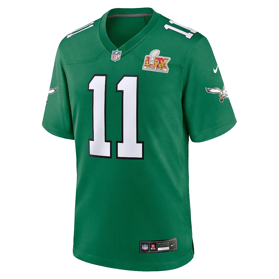 Zennovawear Men's Philadelphia Eagles A.J. Brown Kelly Green Super Bowl LIX 2nd Alternate Game Jersey