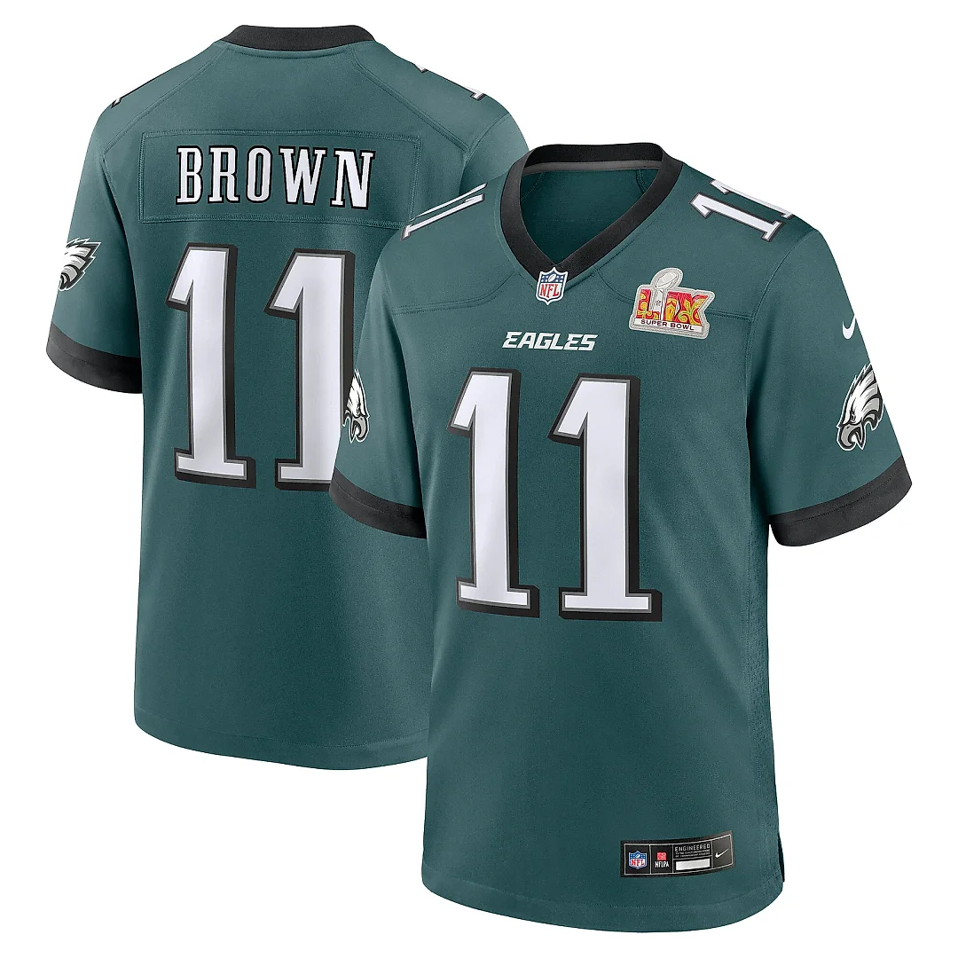 Zennovawear Men's Philadelphia Eagles A.J. Brown Midnight Green Super Bowl LIX Game Player Jersey