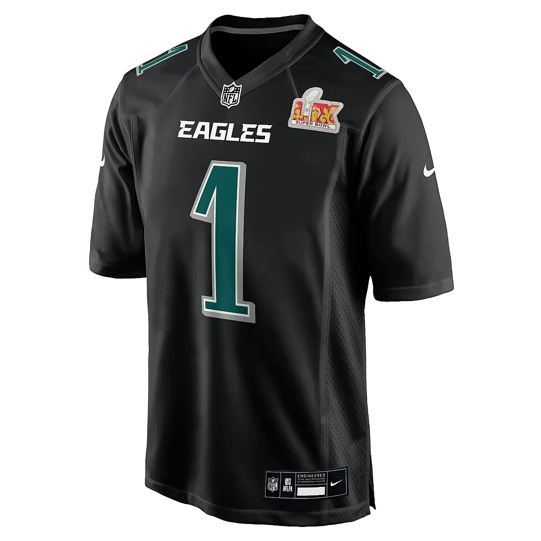 Zennovawear Men's Philadelphia Eagles Jalen Hurts Carbon Black Super Bowl LIX Fashion Game Player Jersey