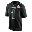 Zennovawear Men's Philadelphia Eagles Jalen Hurts Carbon Black Super Bowl LIX Fashion Game Player Jersey