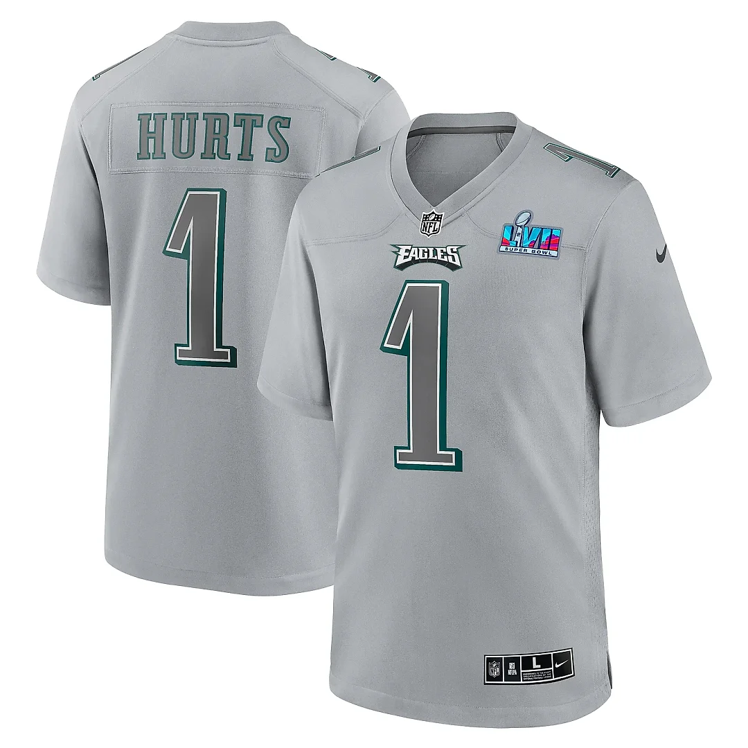 Zennovawear Men's Philadelphia Eagles Jalen Hurts Gray Super Bowl LVII Patch Atmosphere Fashion Game Jersey