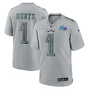 Zennovawear Men's Philadelphia Eagles Jalen Hurts Gray Super Bowl LVII Patch Atmosphere Fashion Game Jersey
