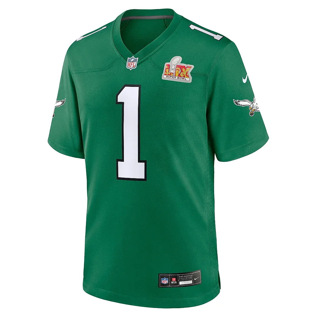 Zennovawear Men's Philadelphia Eagles Jalen Hurts Kelly Green Super Bowl LIX 2nd Alternate Game Jersey