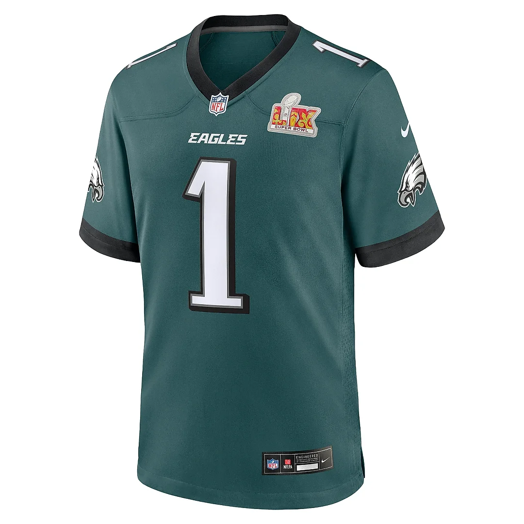 Zennovawear Men's Philadelphia Eagles Jalen Hurts Midnight Green Super Bowl LIX Game Player Jersey