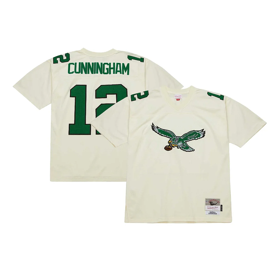 Zennovawear Men's Philadelphia Eagles Randall Cunningham Mitchell & Ness Cream Chainstitch Legacy Jersey
