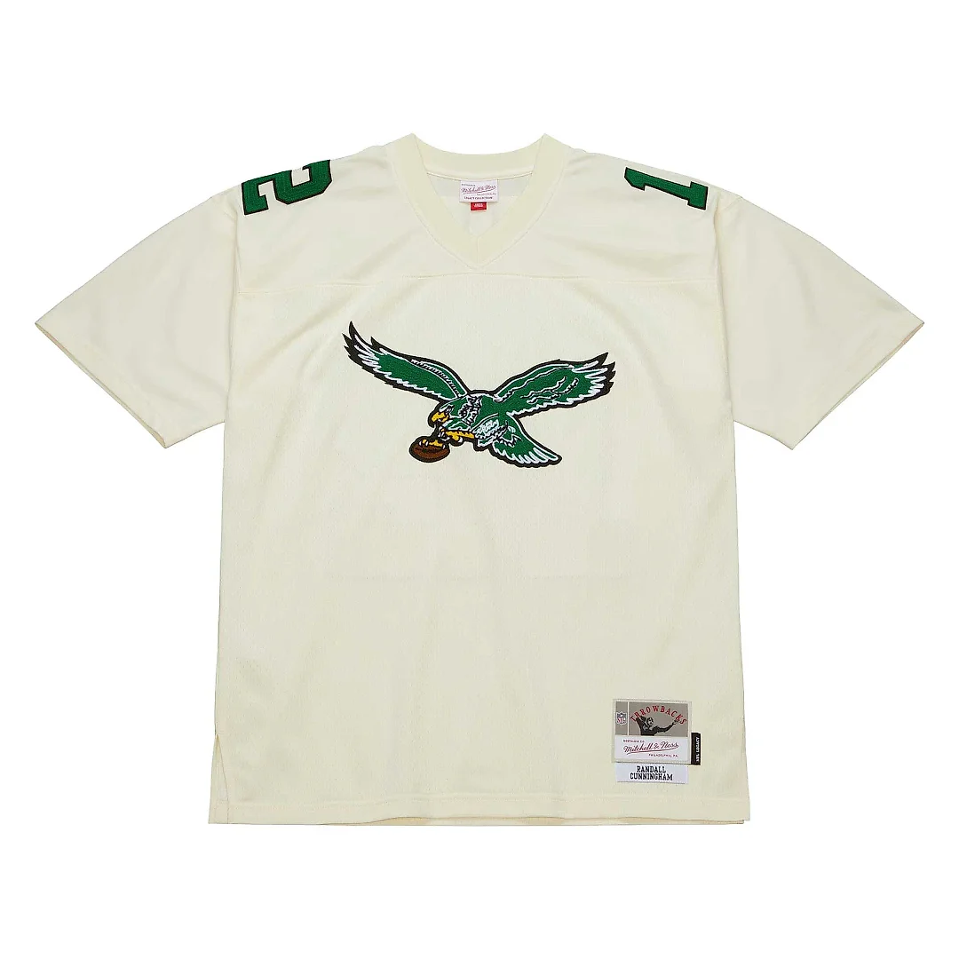 Zennovawear Men's Philadelphia Eagles Randall Cunningham Mitchell & Ness Cream Chainstitch Legacy Jersey