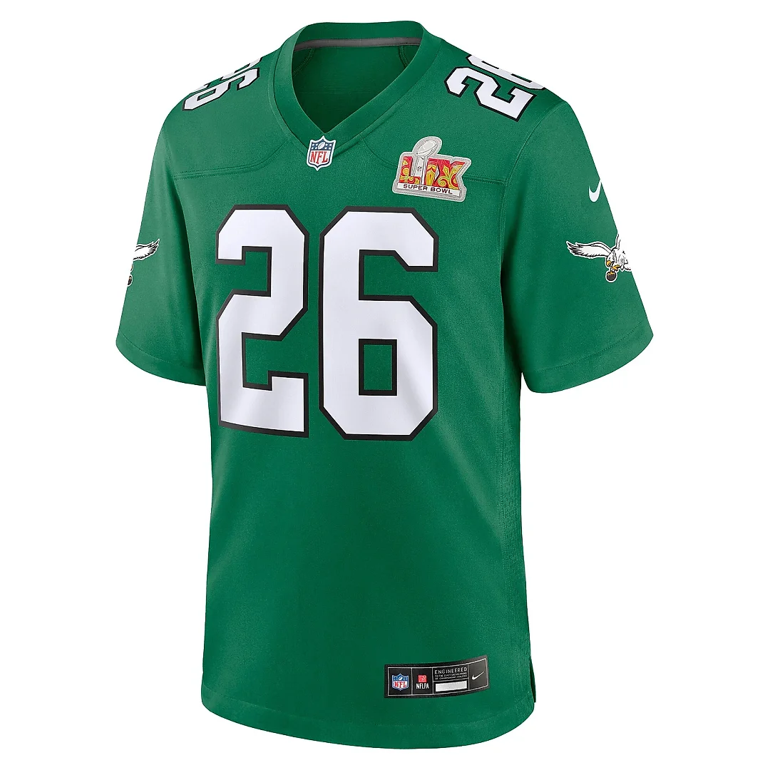 Zennovawear Men's Philadelphia Eagles Saquon Barkley Kelly Green Super Bowl LIX 2nd Alternate Game Jersey
