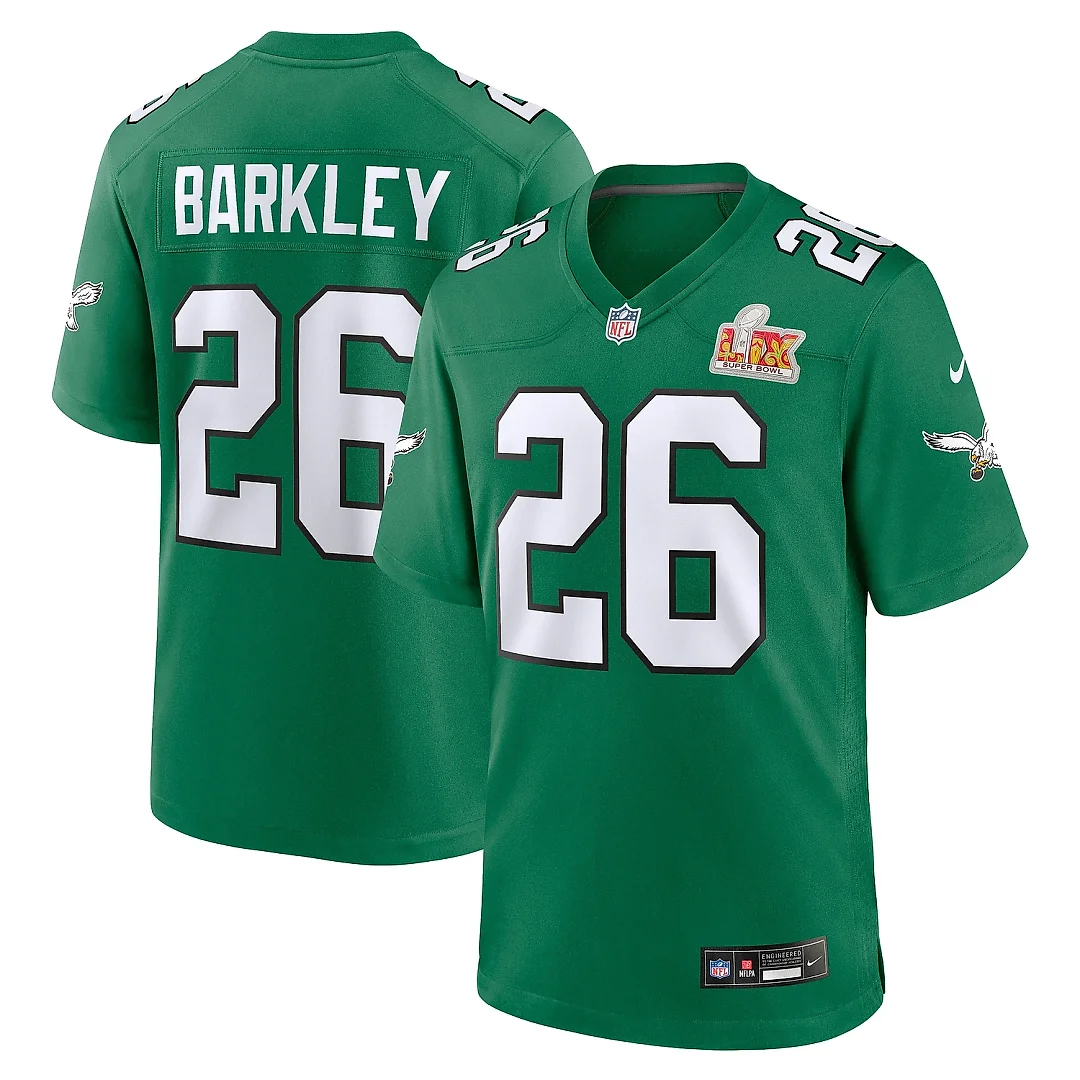 Zennovawear Men's Philadelphia Eagles Saquon Barkley Kelly Green Super Bowl LIX 2nd Alternate Game Jersey
