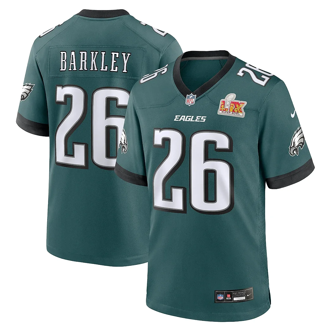 Zennovawear Men's Philadelphia Eagles Saquon Barkley Midnight Green Super Bowl LIX Game Player Jersey