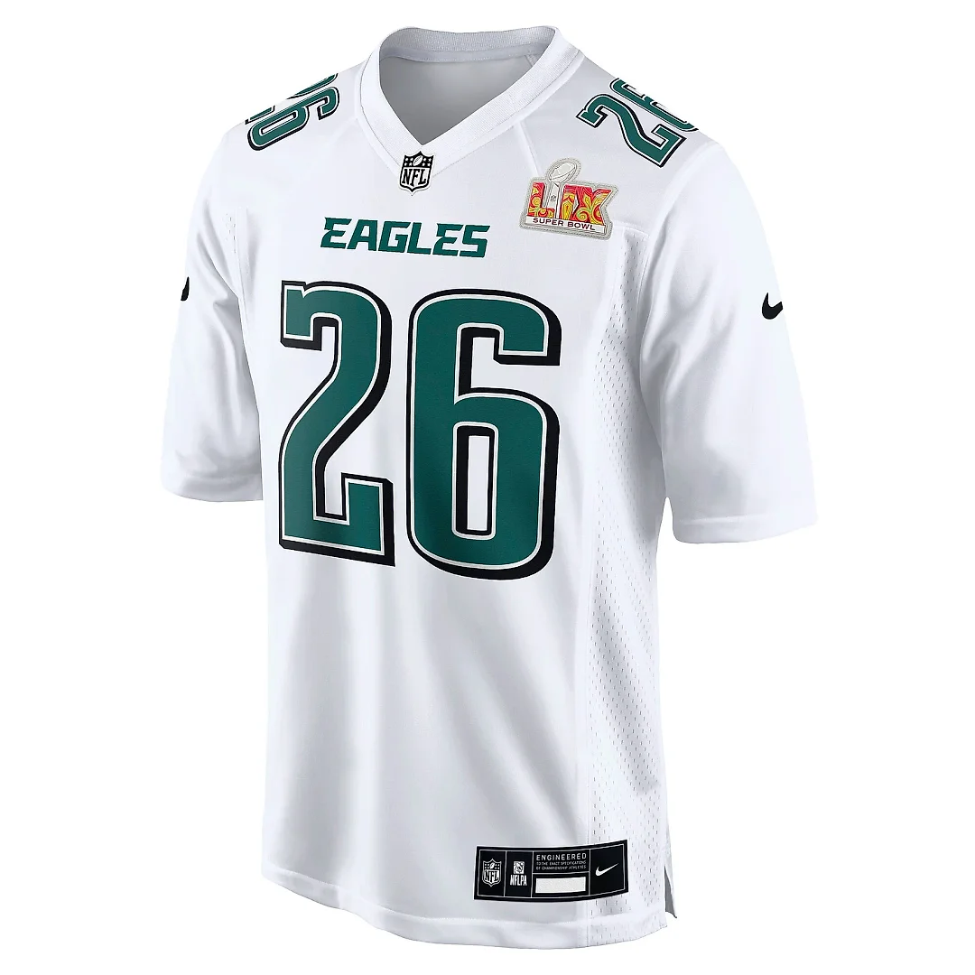 Zennovawear Men's Philadelphia Eagles Saquon Barkley Tundra White Super Bowl LIX Fashion Game Player Jersey