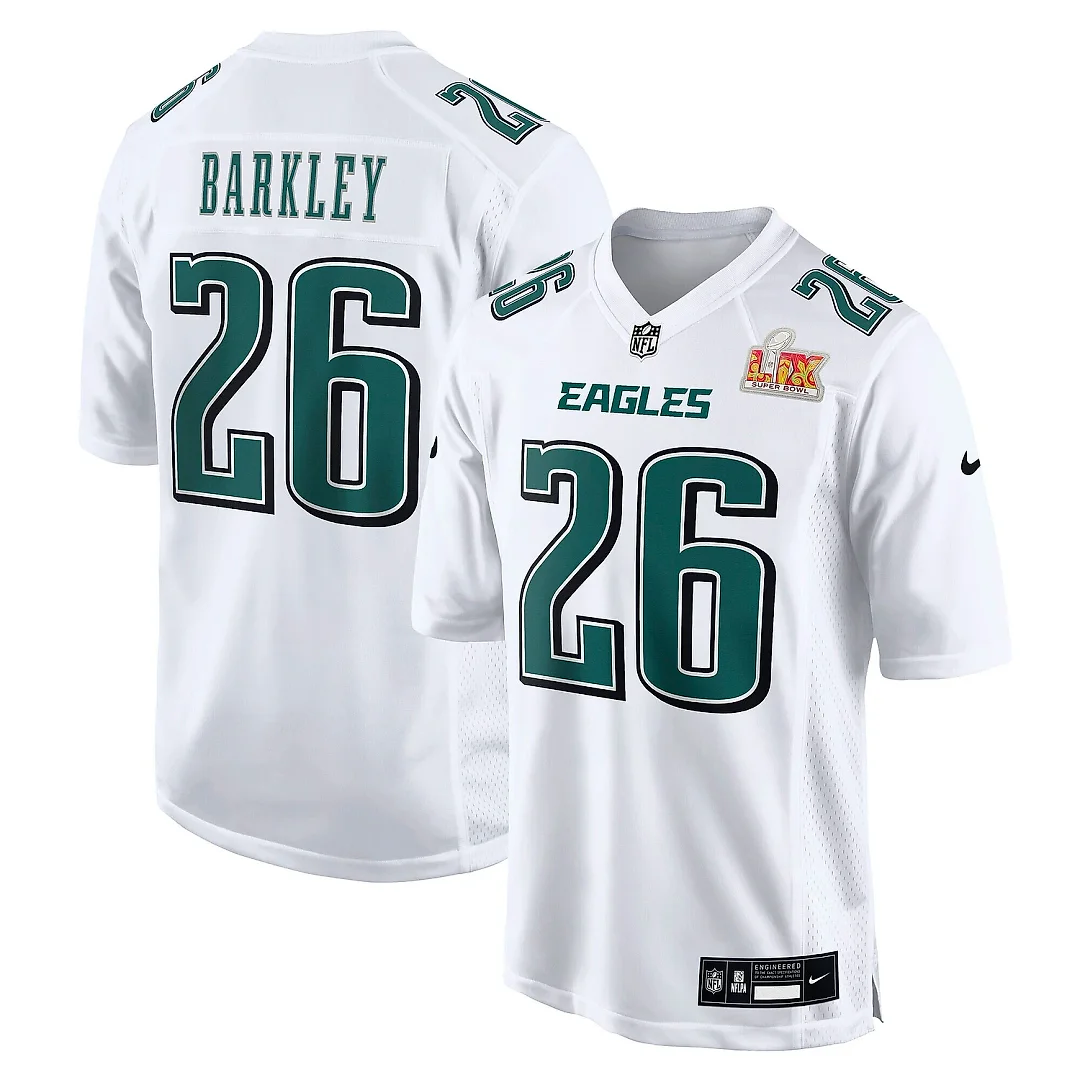 Zennovawear Men's Philadelphia Eagles Saquon Barkley Tundra White Super Bowl LIX Fashion Game Player Jersey