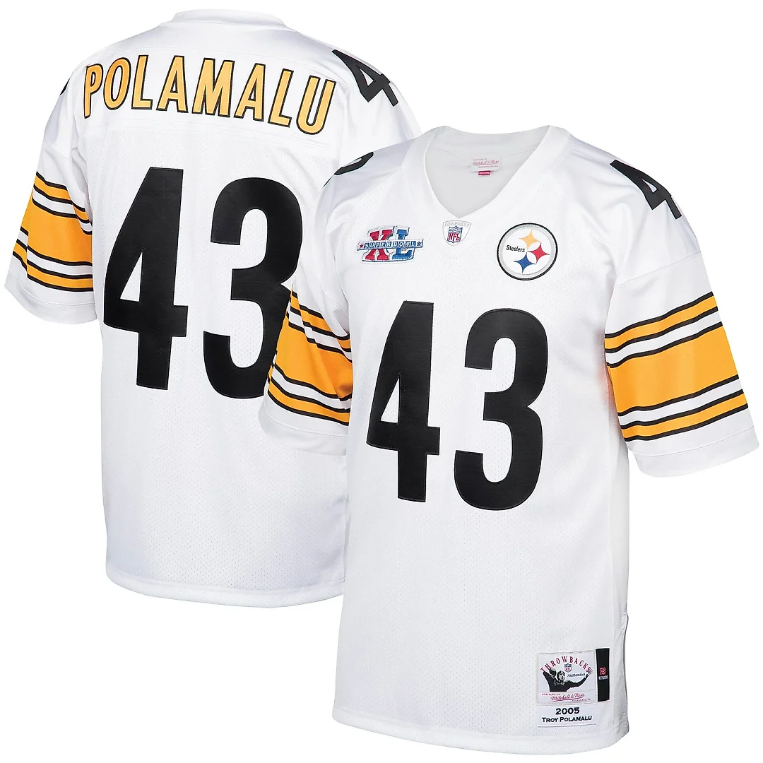 Zennovawear Men's Pittsburgh Steelers 2005 Troy Polamalu Mitchell & Ness White Throwback Retired Player Jersey