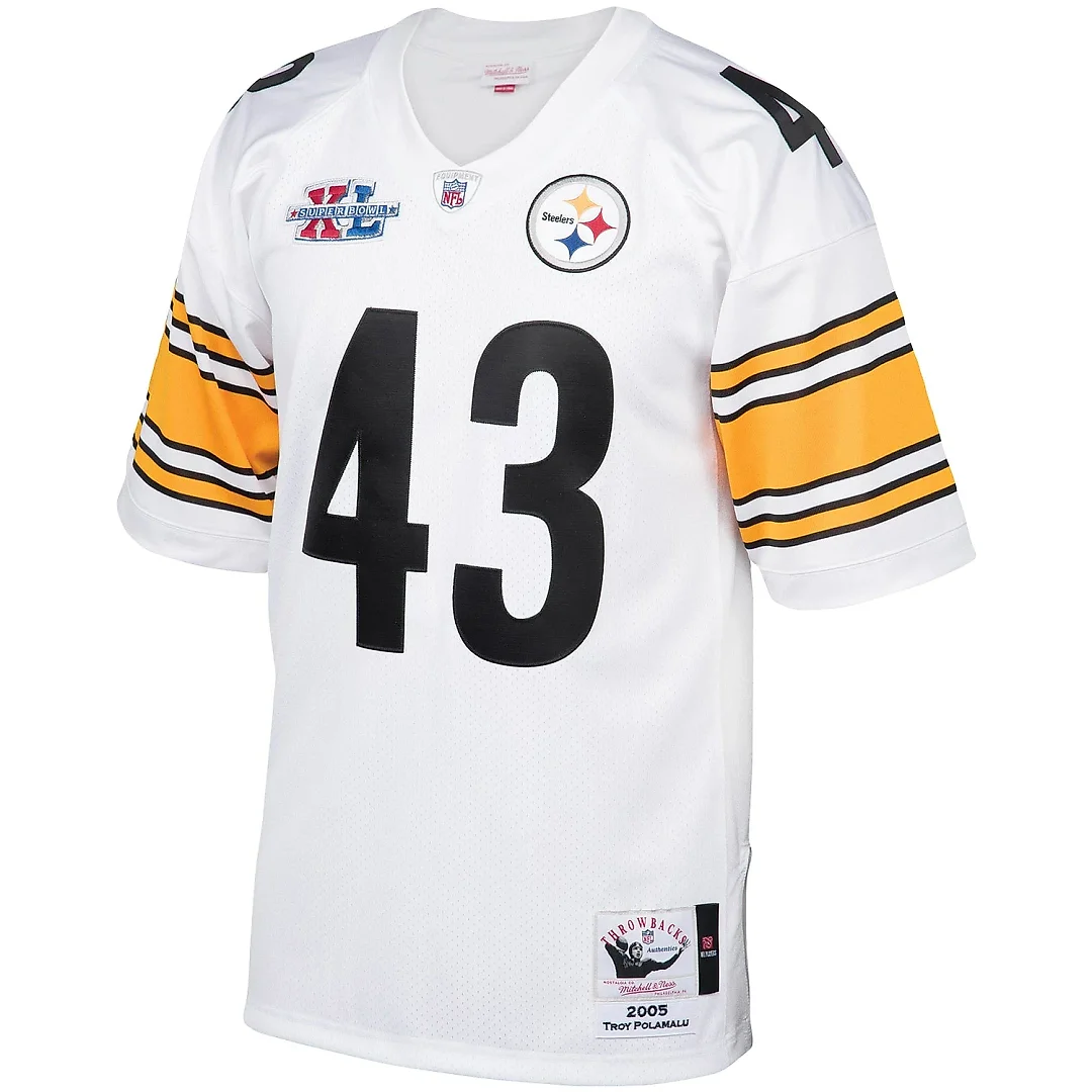 Zennovawear Men's Pittsburgh Steelers 2005 Troy Polamalu Mitchell & Ness White Throwback Retired Player Jersey
