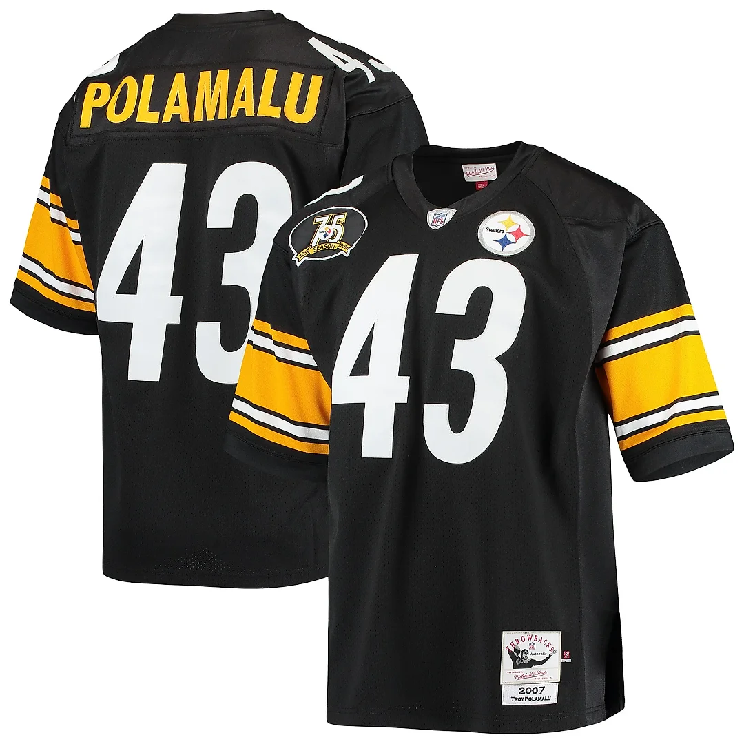 Zennovawear Men's Pittsburgh Steelers 2007 Troy Polamalu Mitchell & Ness Black Throwback Retired Player Jersey