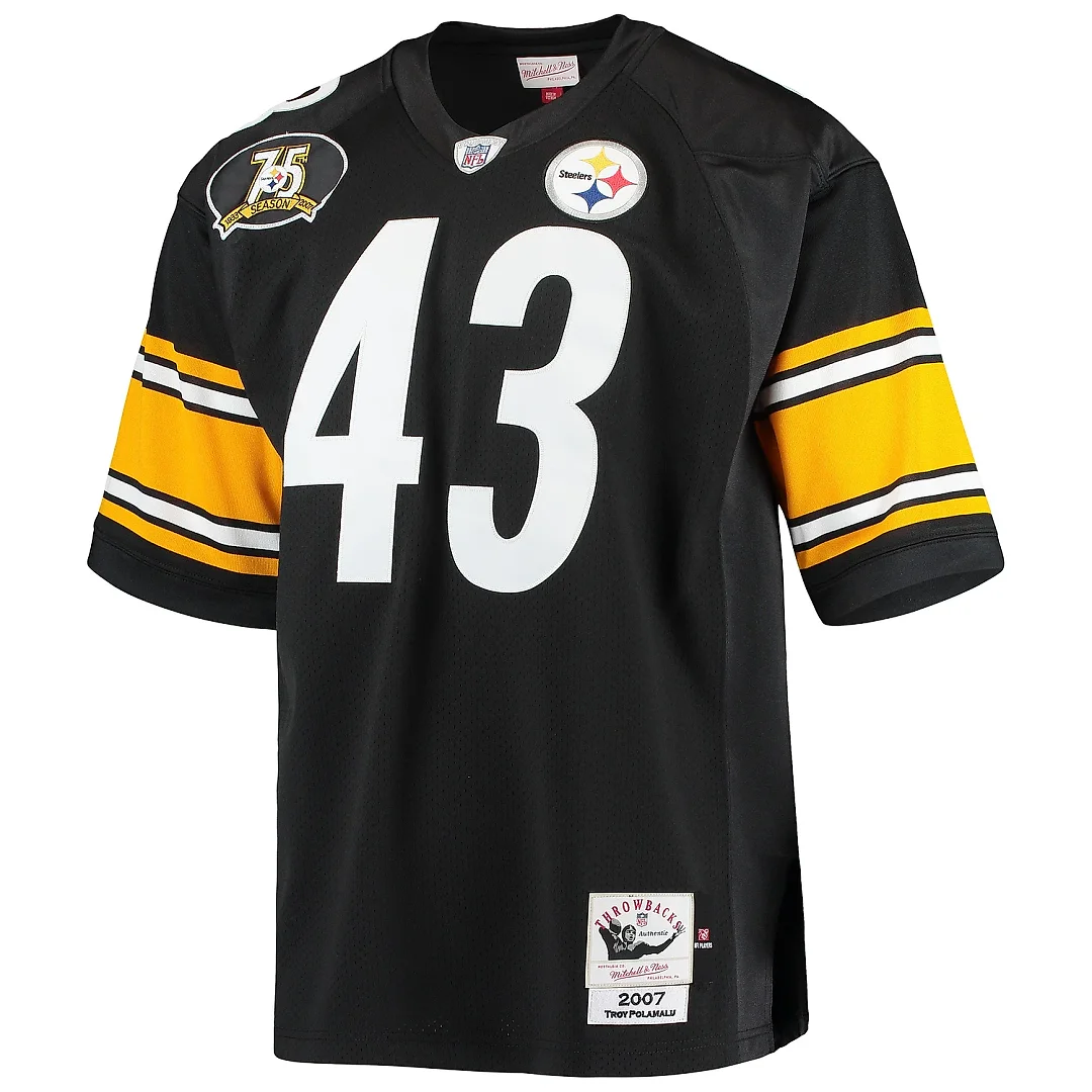 Zennovawear Men's Pittsburgh Steelers 2007 Troy Polamalu Mitchell & Ness Black Throwback Retired Player Jersey
