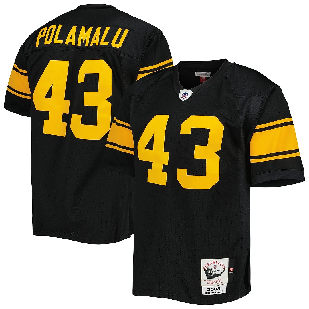 Zennovawear Men's Pittsburgh Steelers 2008 Troy Polamalu Mitchell & Ness Black Throwback Retired Player Jersey