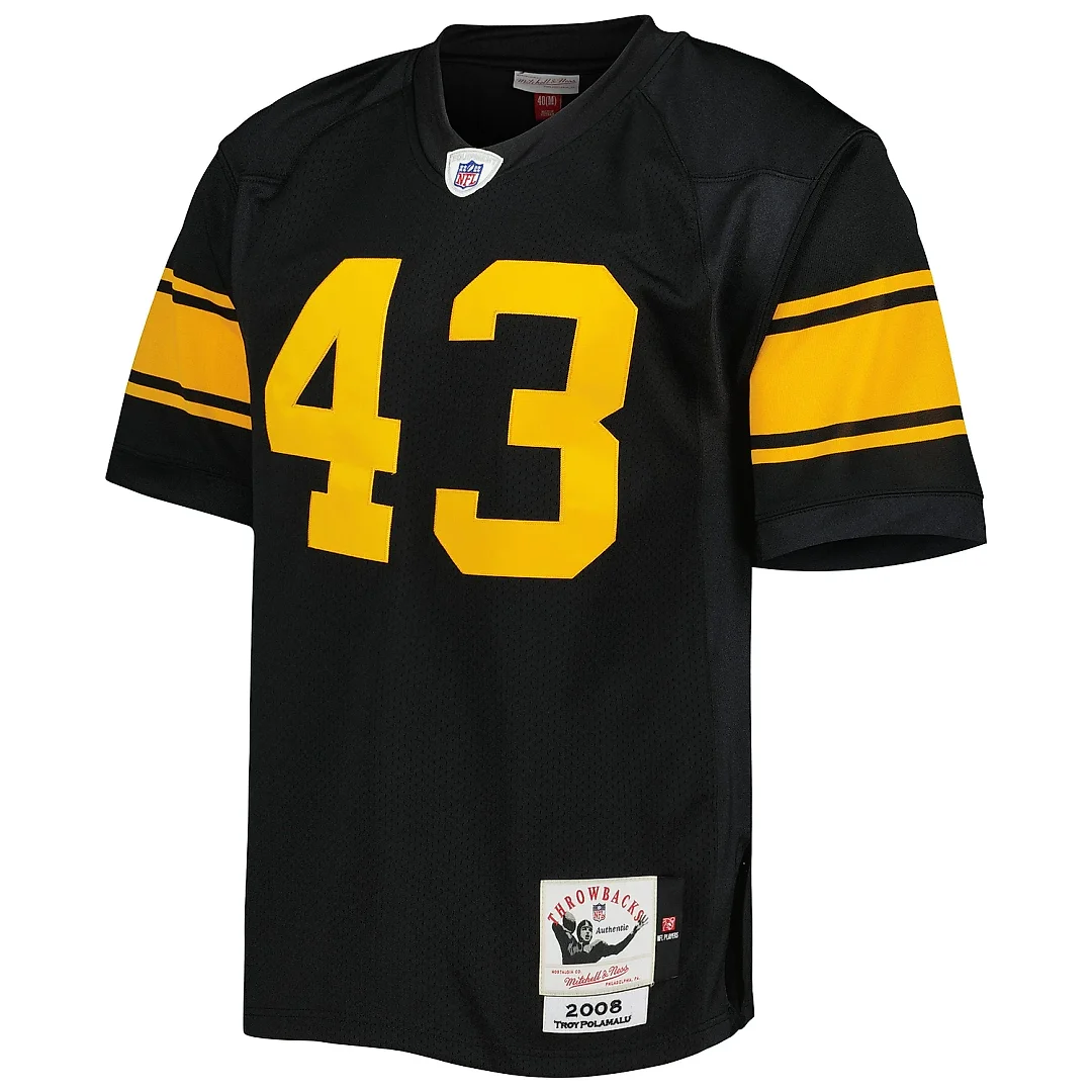 Zennovawear Men's Pittsburgh Steelers 2008 Troy Polamalu Mitchell & Ness Black Throwback Retired Player Jersey