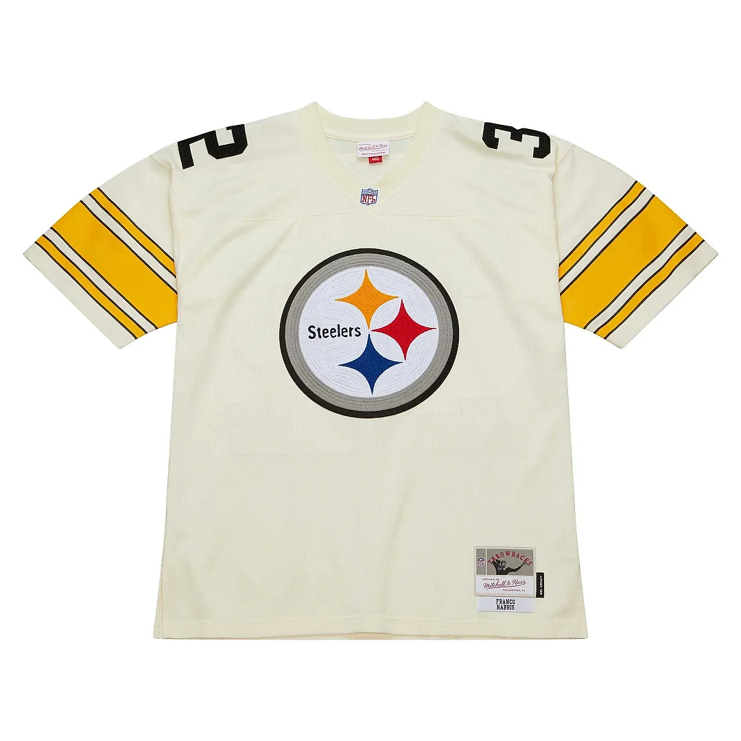 Zennovawear Men's Pittsburgh Steelers Franco Harris Mitchell & Ness Cream Chainstitch Legacy Jersey