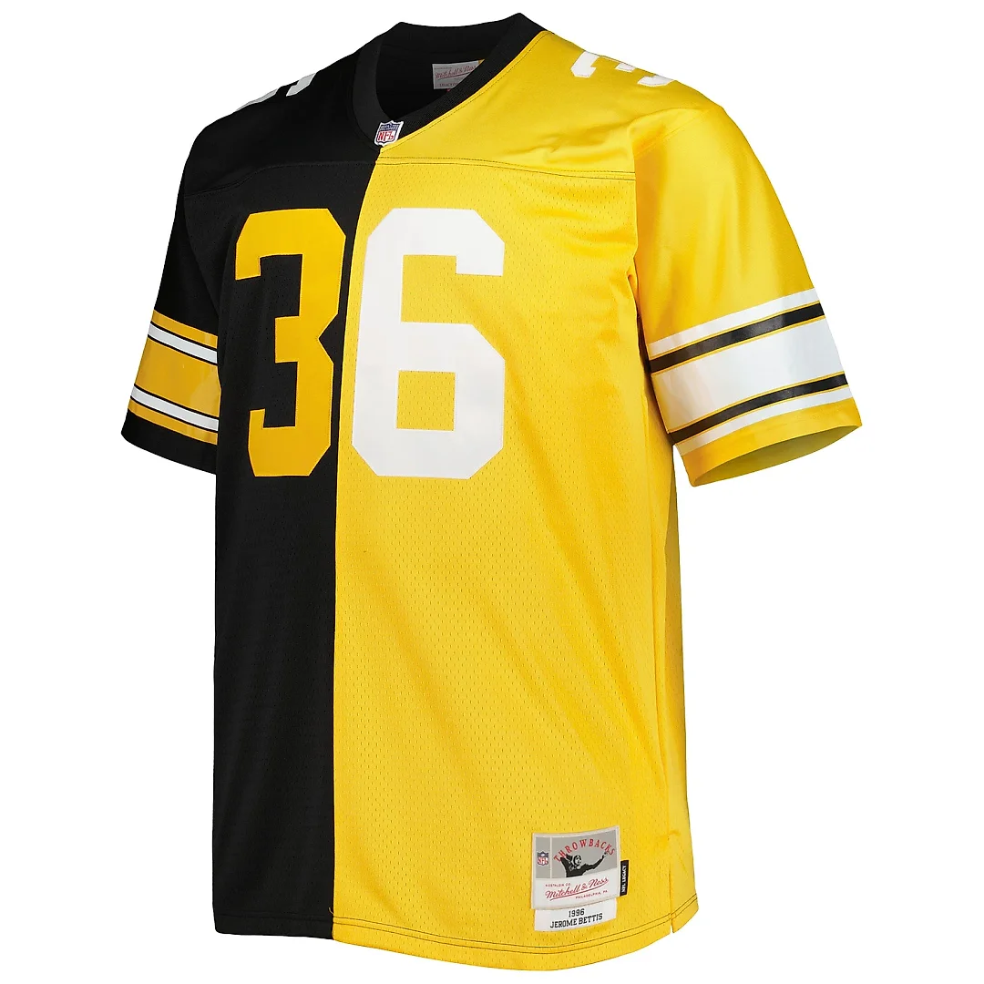 Zennovawear Men's Pittsburgh Steelers Jerome Bettis Mitchell & Ness Black/Gold Big & Tall Split Legacy Retired Player Jersey