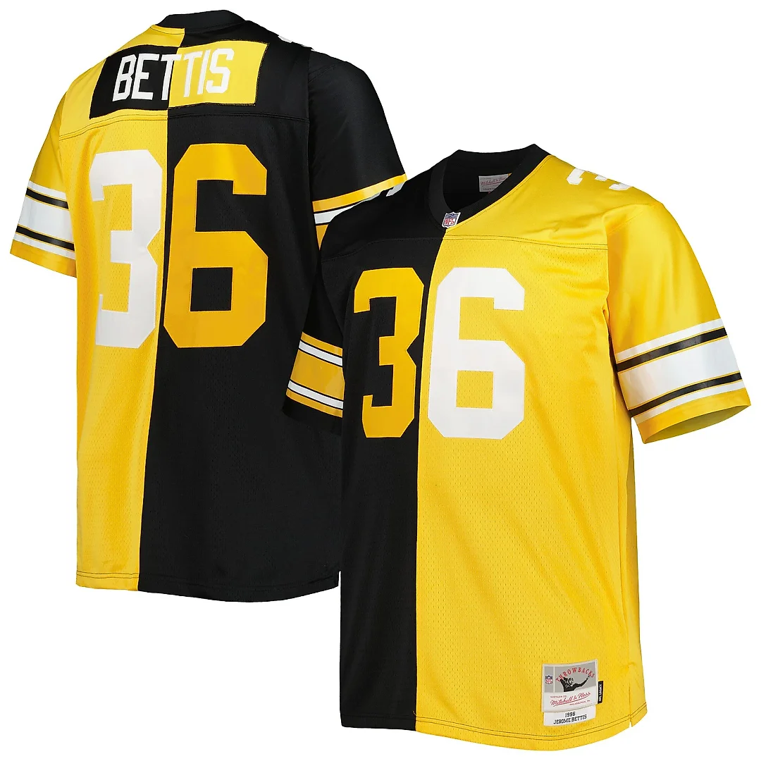 Zennovawear Men's Pittsburgh Steelers Jerome Bettis Mitchell & Ness Black/Gold Big & Tall Split Legacy Retired Player Jersey