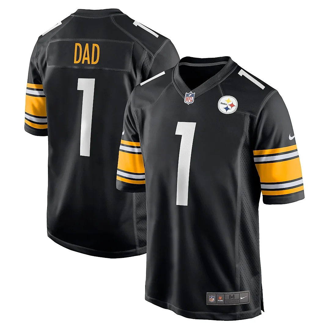 Zennovawear Men's Pittsburgh Steelers Number 1 Dad Black Game Jersey