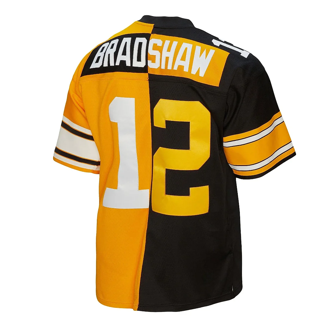 Zennovawear Men's Pittsburgh Steelers Terry Bradshaw Mitchell & Ness Black/Gold 1976 Split Legacy Jersey
