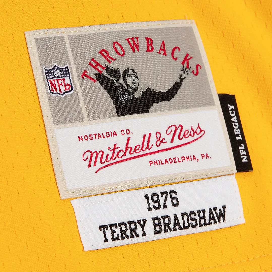 Zennovawear Men's Pittsburgh Steelers Terry Bradshaw Mitchell & Ness Black/Gold 1976 Split Legacy Jersey