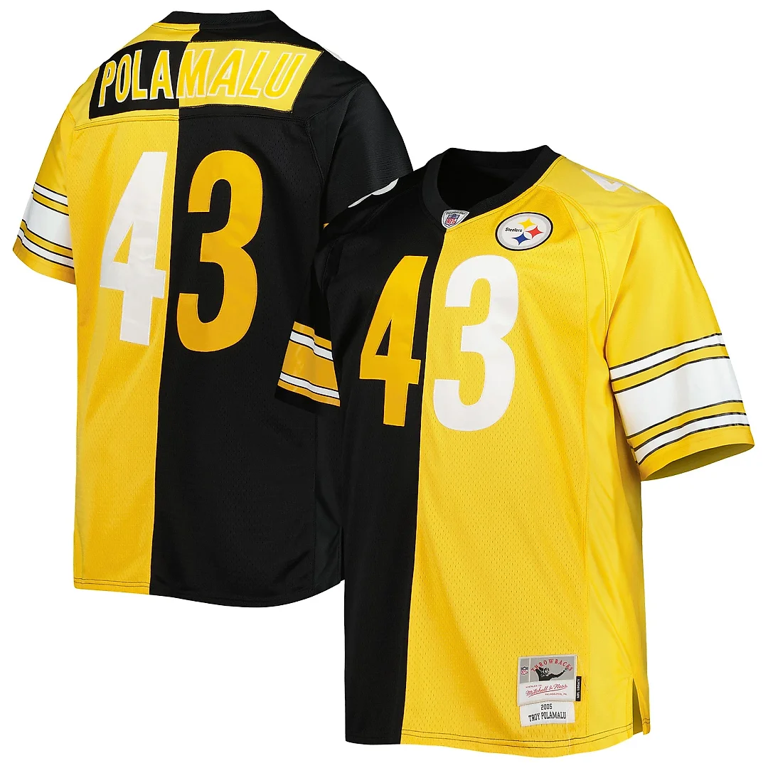 Zennovawear Men's Pittsburgh Steelers Troy Polamalu Mitchell & Ness Black/Gold Big & Tall Split Legacy Retired Player Jersey