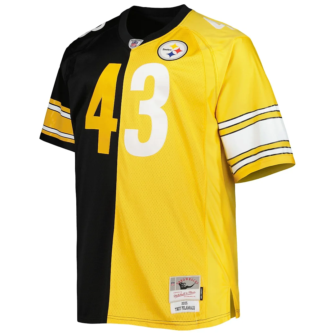 Zennovawear Men's Pittsburgh Steelers Troy Polamalu Mitchell & Ness Black/Gold Big & Tall Split Legacy Retired Player Jersey
