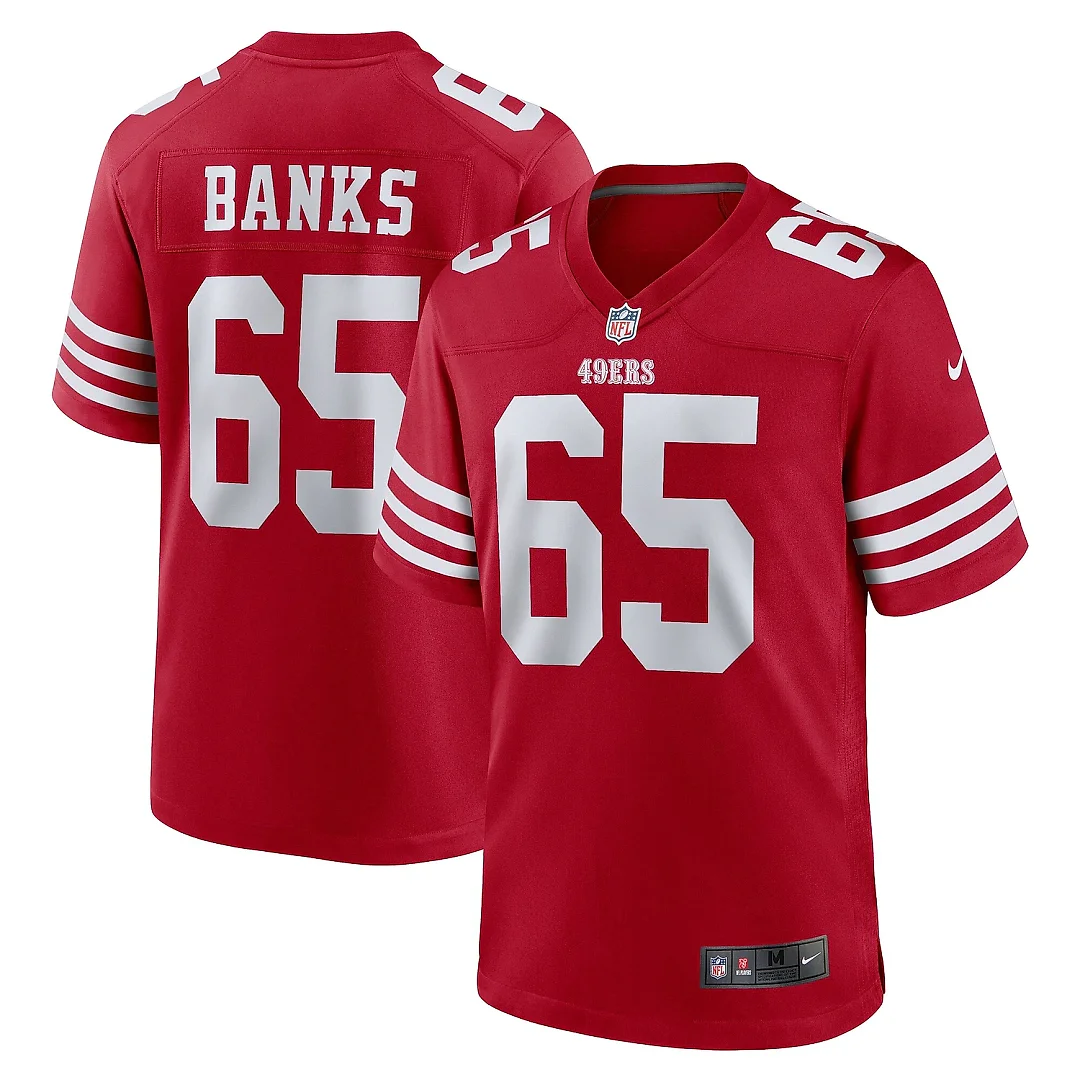 Zennovawear Men's San Francisco 49ers Aaron Banks Scarlet Team Game Jersey