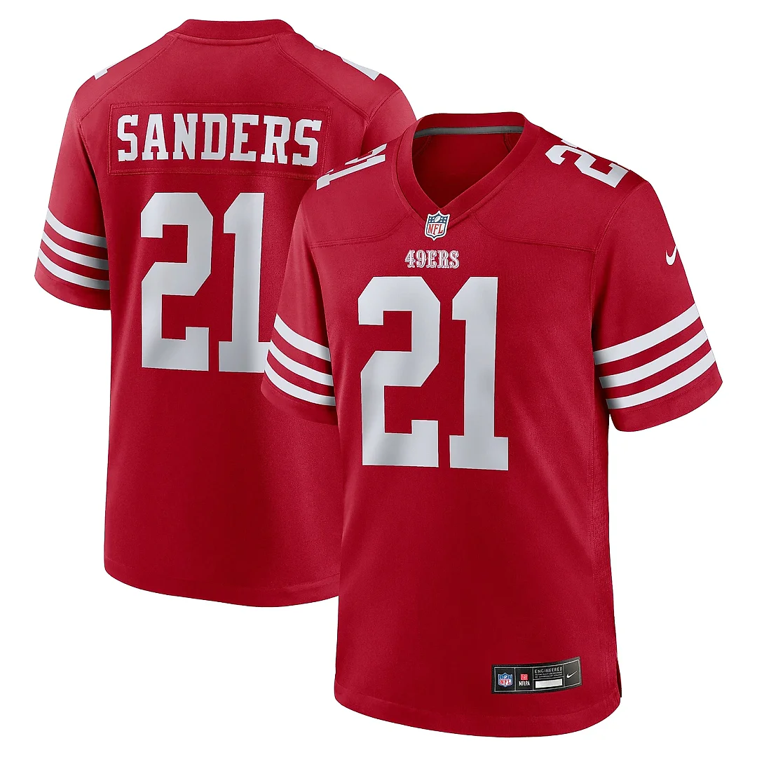 Zennovawear Men's San Francisco 49ers Deion Sanders Scarlet Team Retired Player Game Jersey