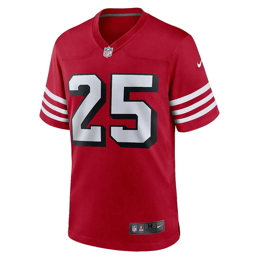 Zennovawear Men's San Francisco 49ers Elijah Mitchell Scarlet Alternate Team Game Jersey